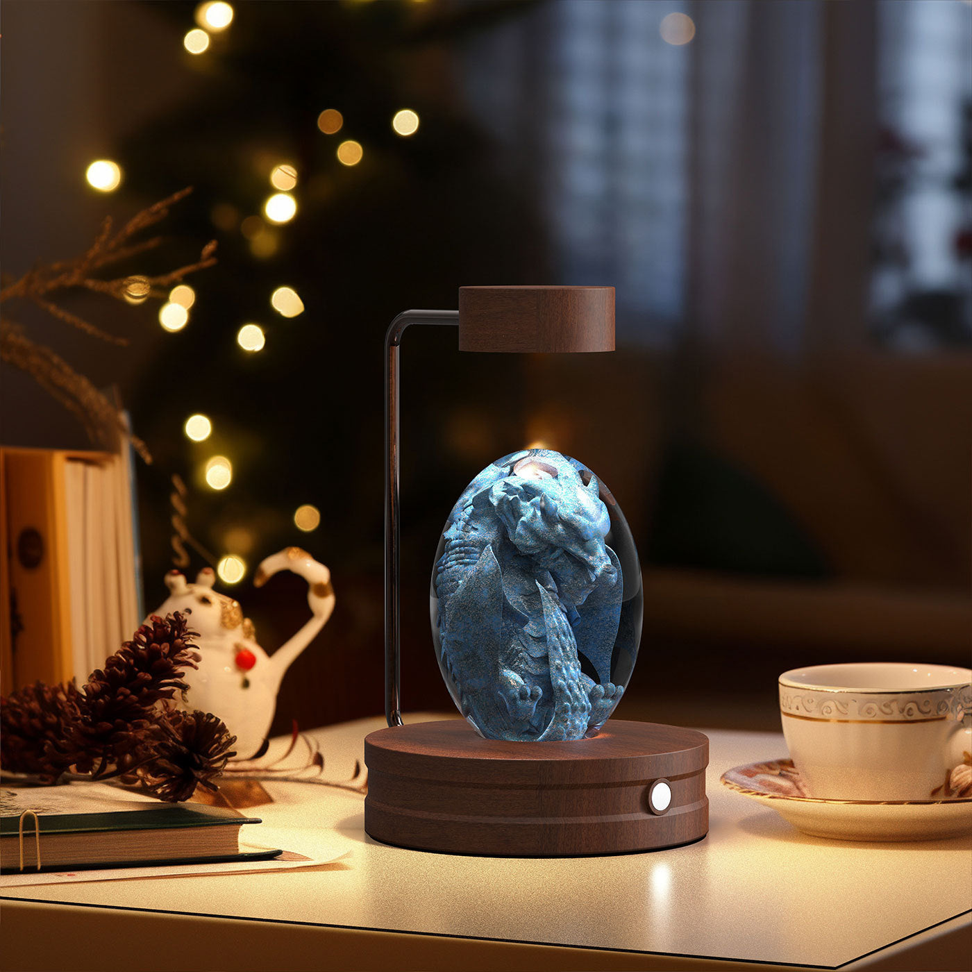 Crystal Ball Cosmic Dinosaur Night Light – USB Powered Warm Bedside Lamp for Kids & Home Decor